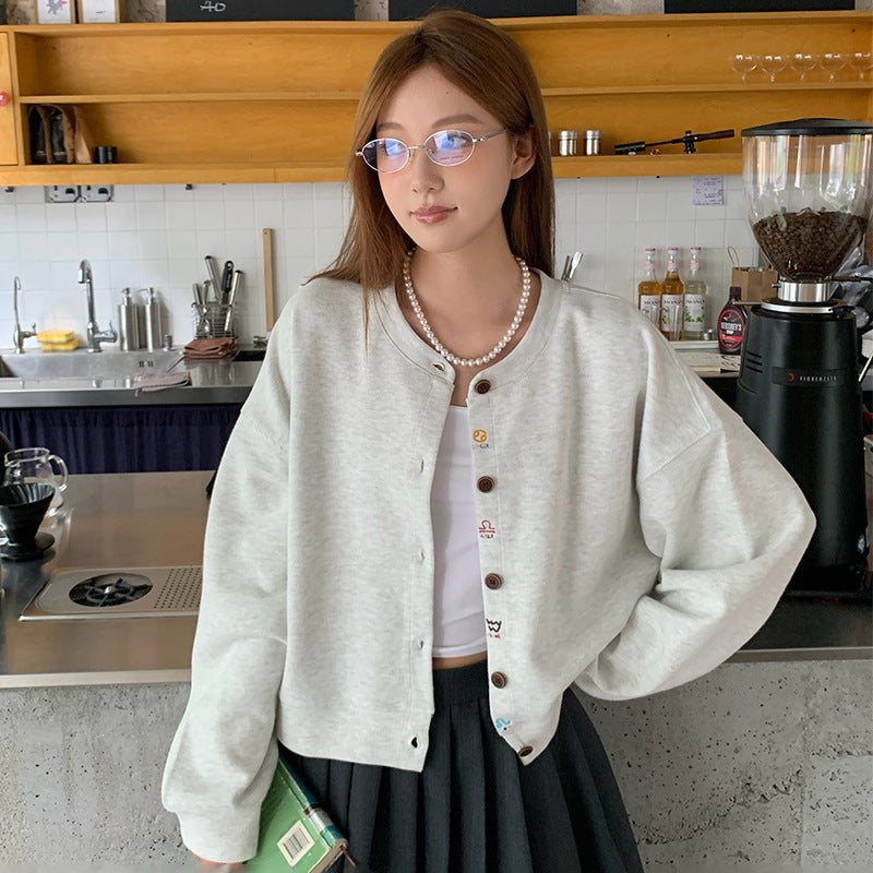 Autumn Crew Neck Baseball Uniform Sweater Coat For Women