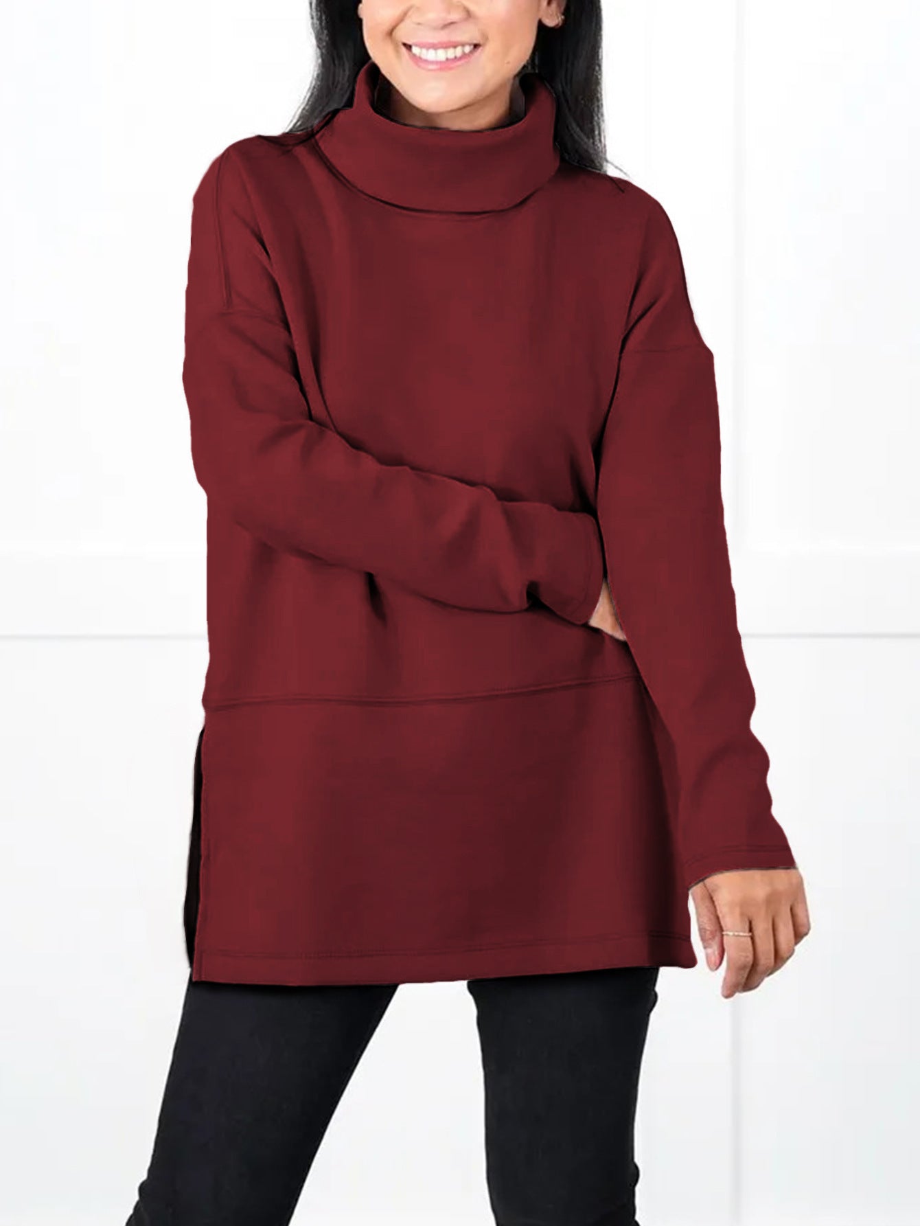 Large Size Multicolor Minimalism Turtleneck Top