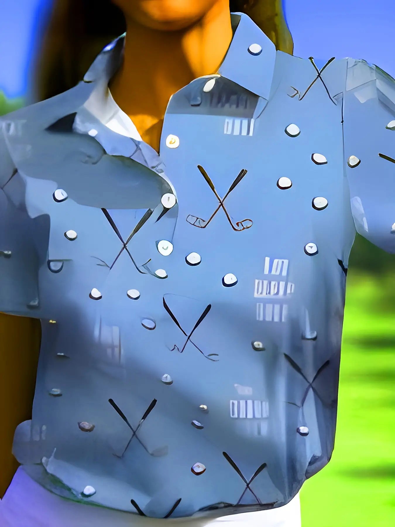 Casual Golf Printed T-shirt Polo Collar Top Women