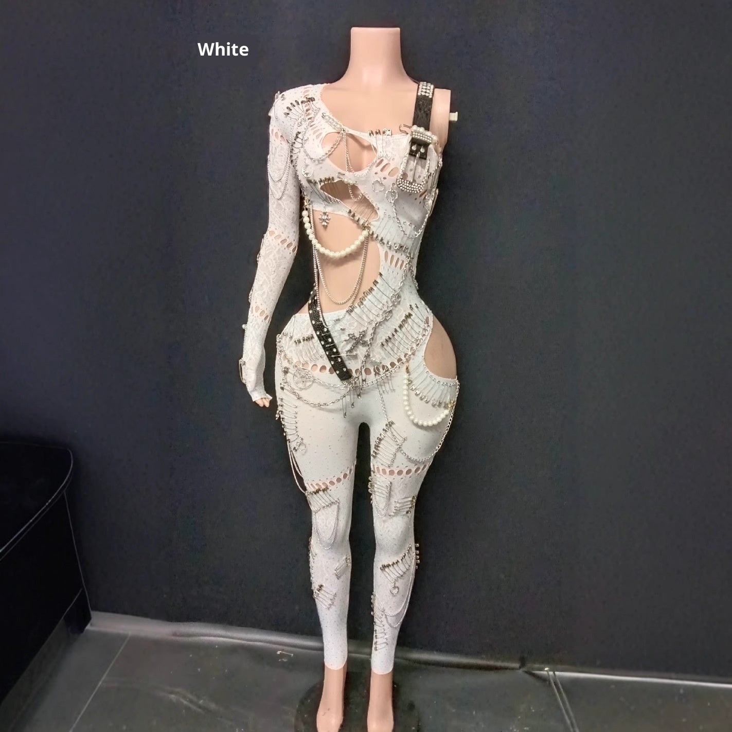 Women's Simple Sexy Cutout Pearl Chain Jumpsuit