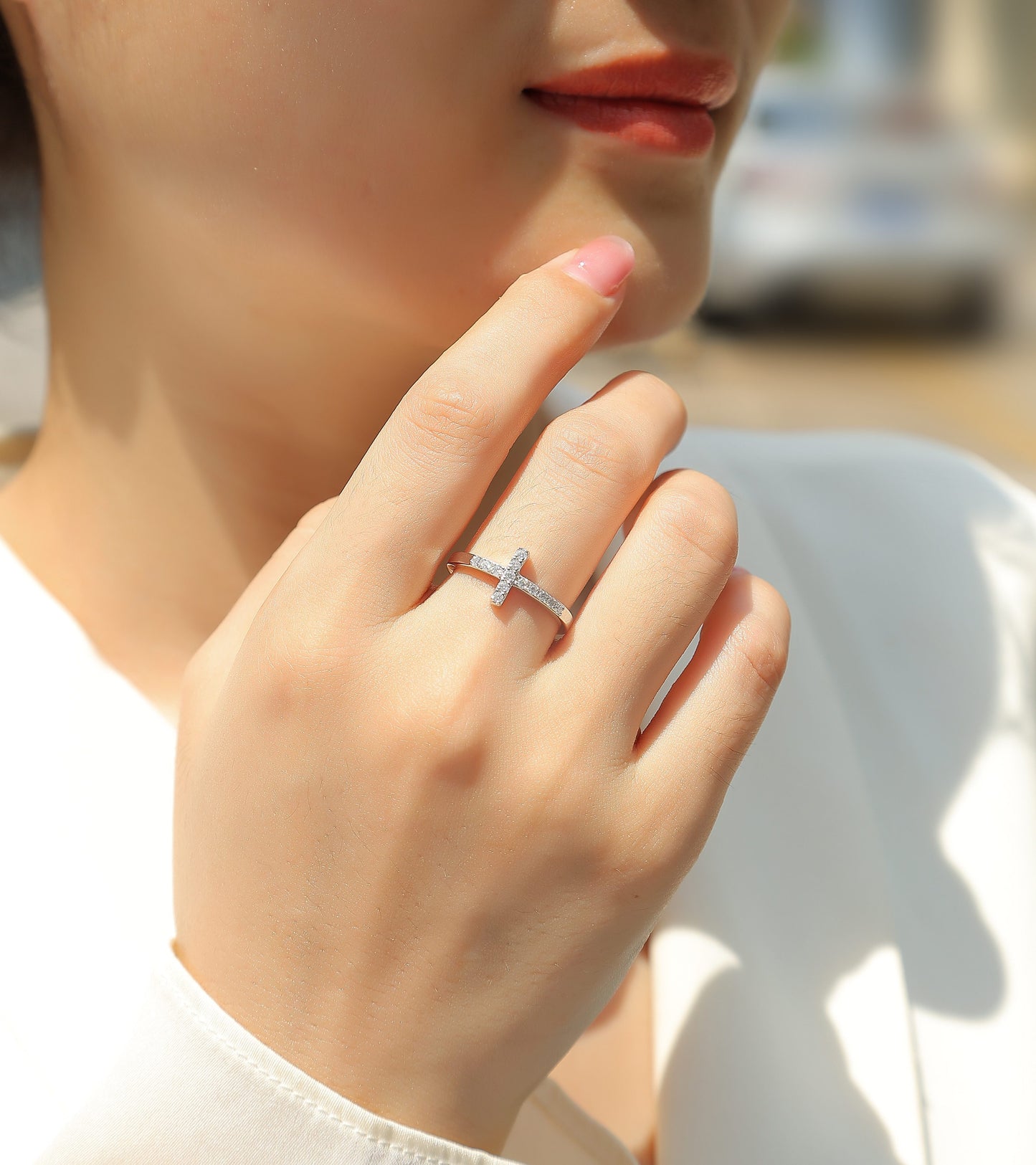 Holy Light Moissanite Cross Necklace in Sterling Silver