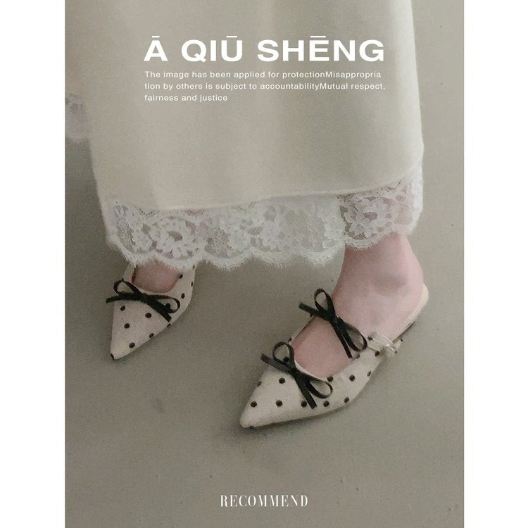 Women's Closed Toe Mules, Sweet Pointed Toe Bow Polka Dot Wedge Slippers 2026 New Elegant Casual Shoes