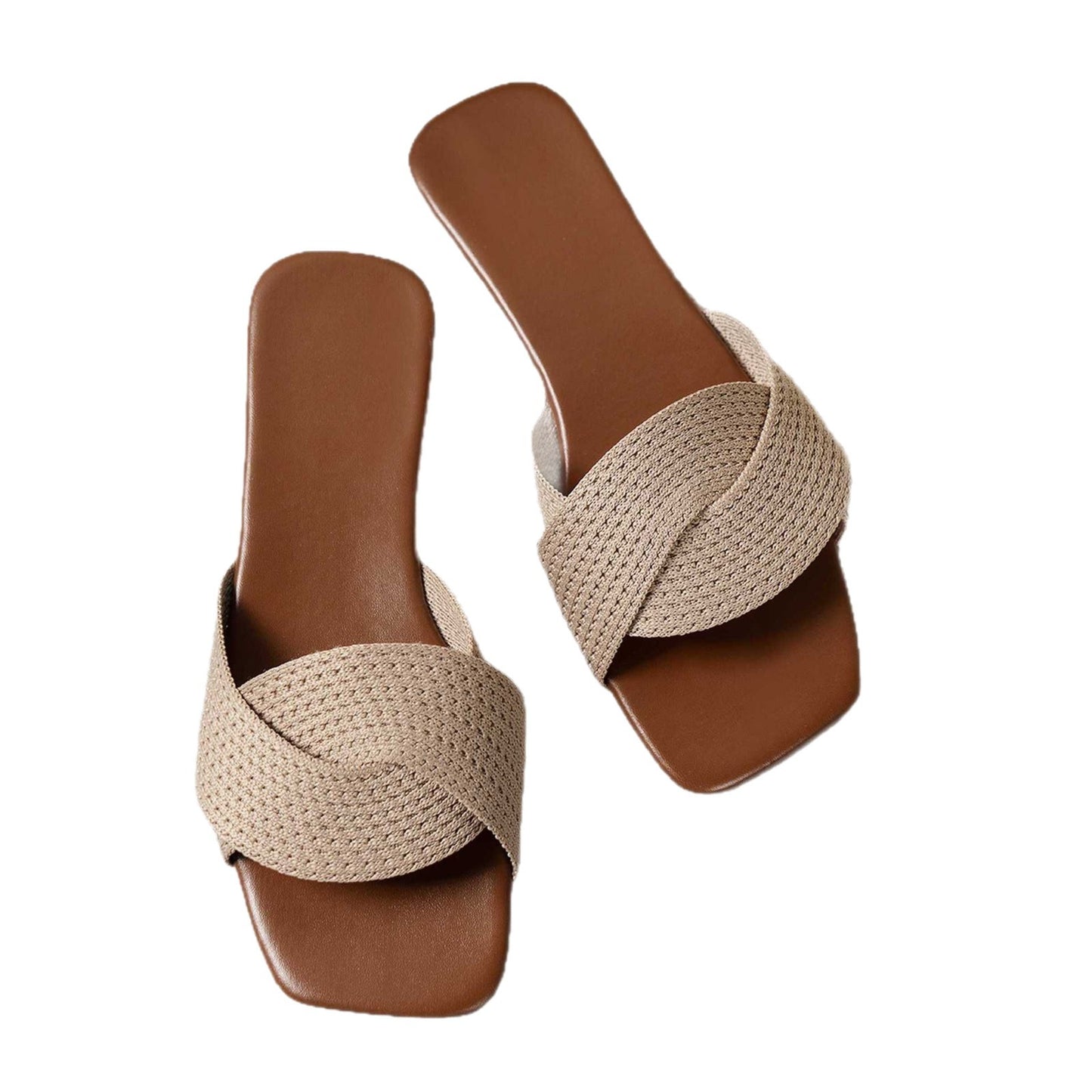 Summer Cross-Strap Square-Toe Flat-Heel Beach Slippers For Women