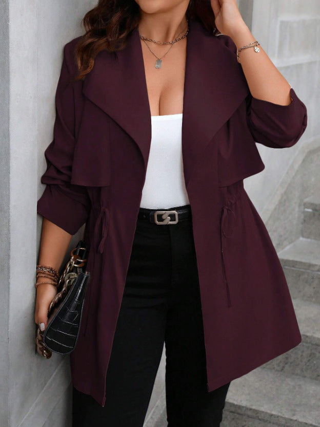 Drawstring Large Lapel Mid-length Trench Coat