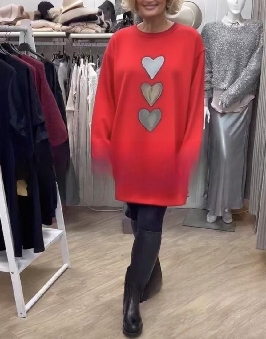 Fashionable All-match Round Neck Long Sleeve Casual Love Sweater