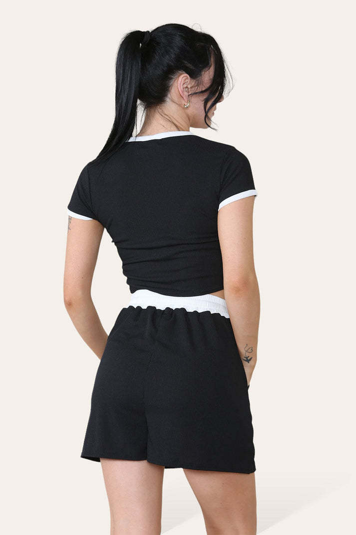 Ribbed Contrast Waistband Top And Short Set