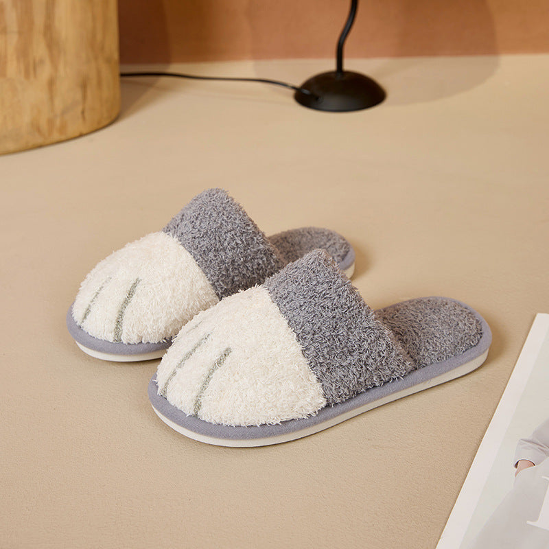 Cute Cartoon Cat Paw Plush Slippers For Home