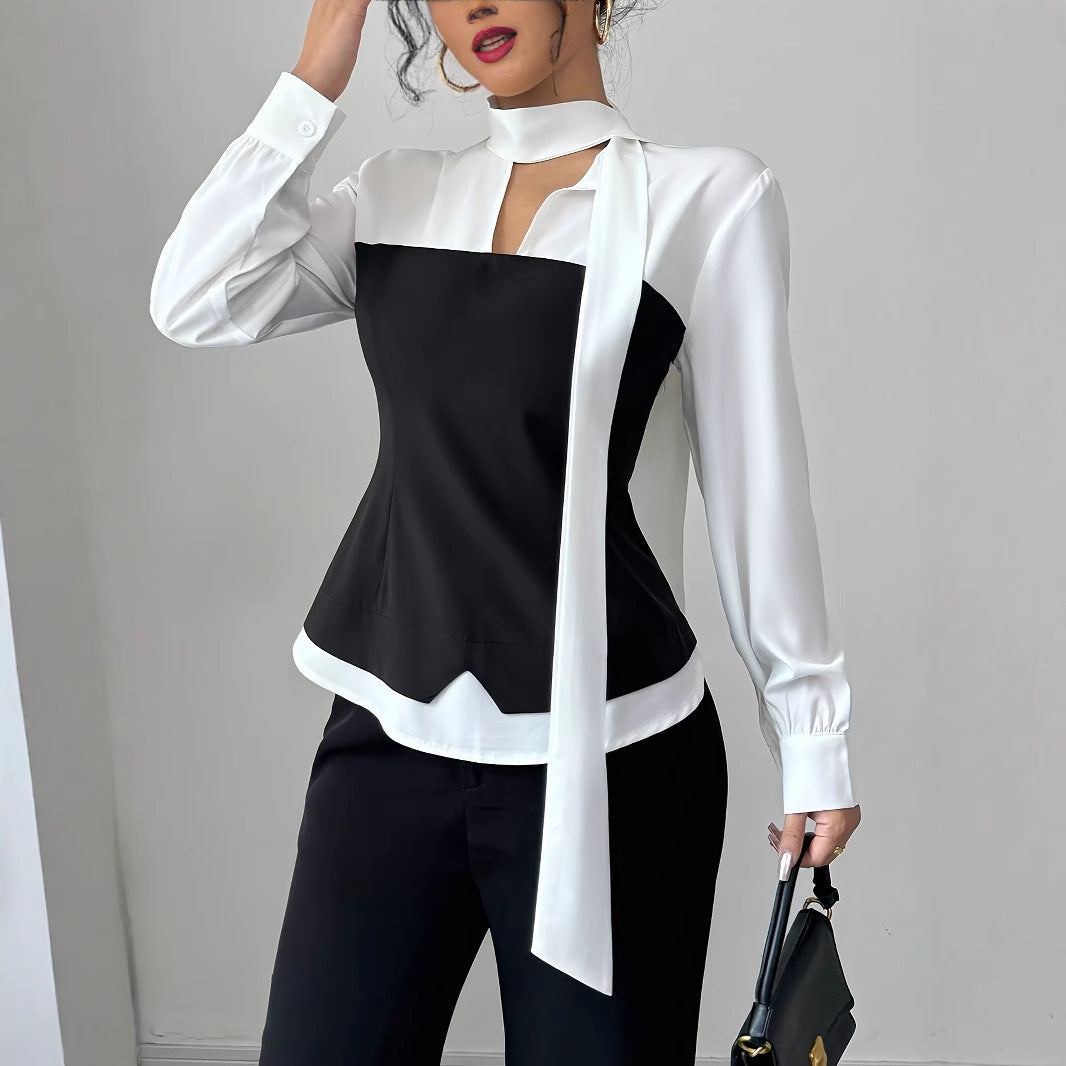 Women's Elegant Bow Simple Fashion Long Sleeve Shirt