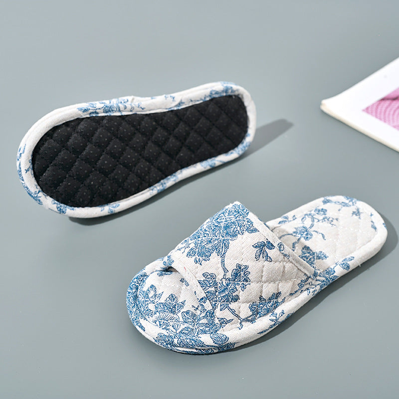Blue-and-White Porcelain Double-Layer Thickened Fabric Slippers