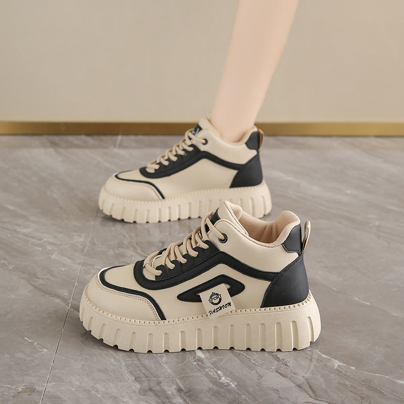 Breathable High-top White Shoes For Women Versatile Chunky-soled Athletic-casual Style