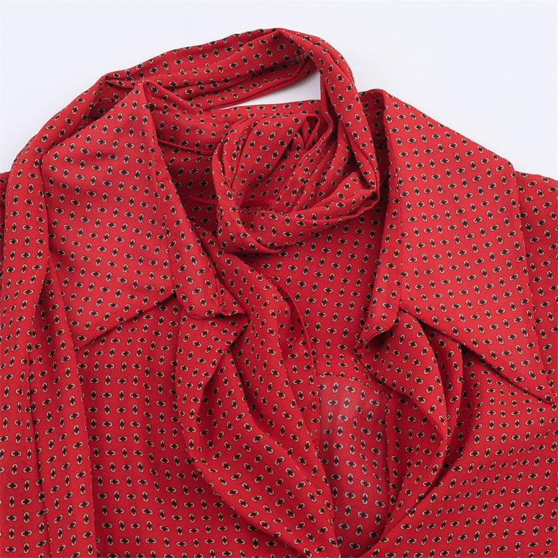 European And American Style Fashionable Simple Printed Bowknot Decoration Shirt