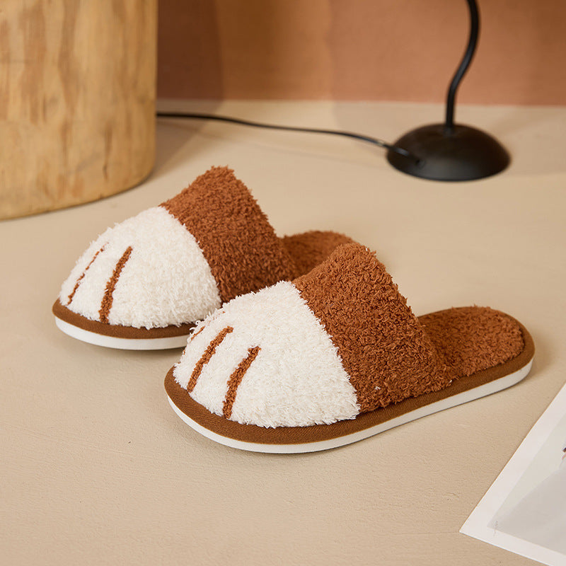 Cute Cartoon Cat Paw Plush Slippers For Home