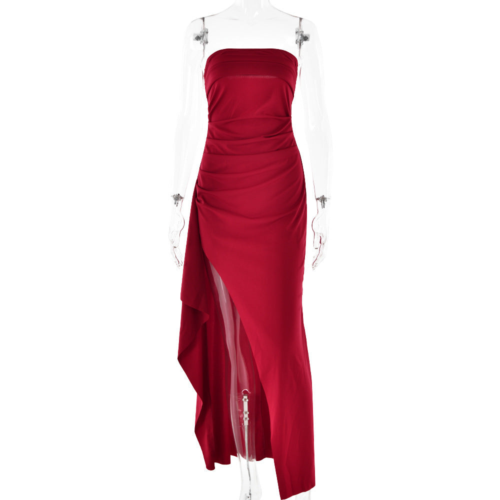 Evening Gown Women's One Neck Strapless Dress Fashionable And Sexy Backless High Slit Long Dress