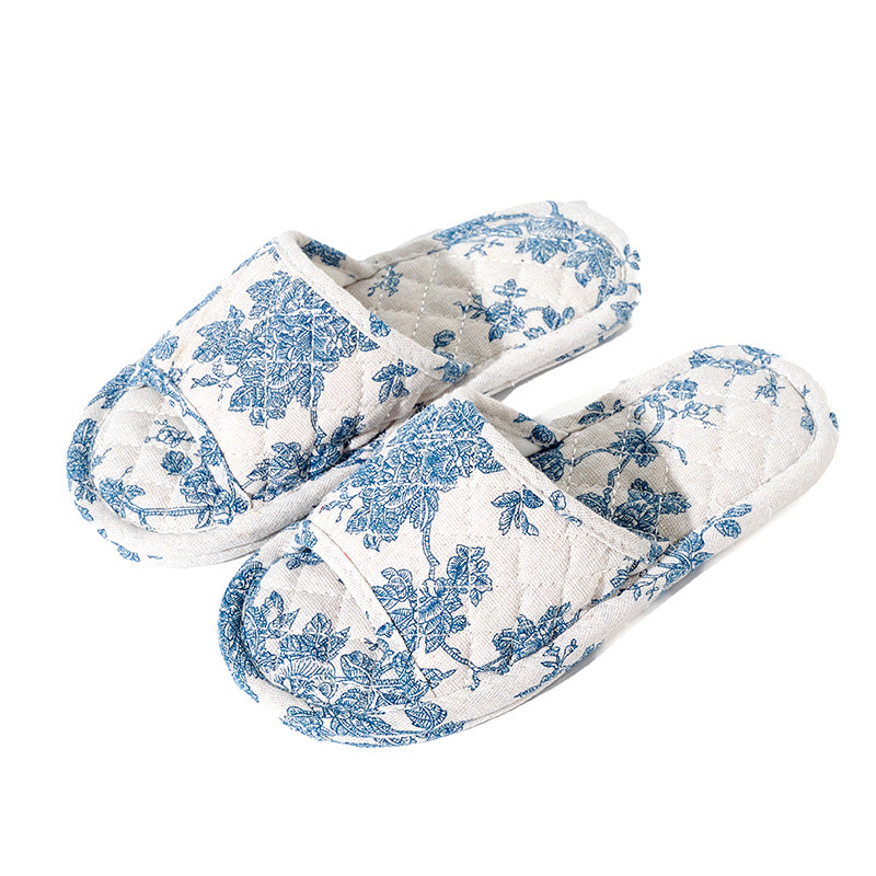 Blue-and-White Porcelain Double-Layer Thickened Fabric Slippers