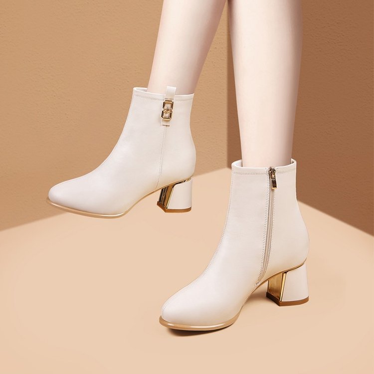 Womens Chunky-heeled Shoes With A Side-zip Design