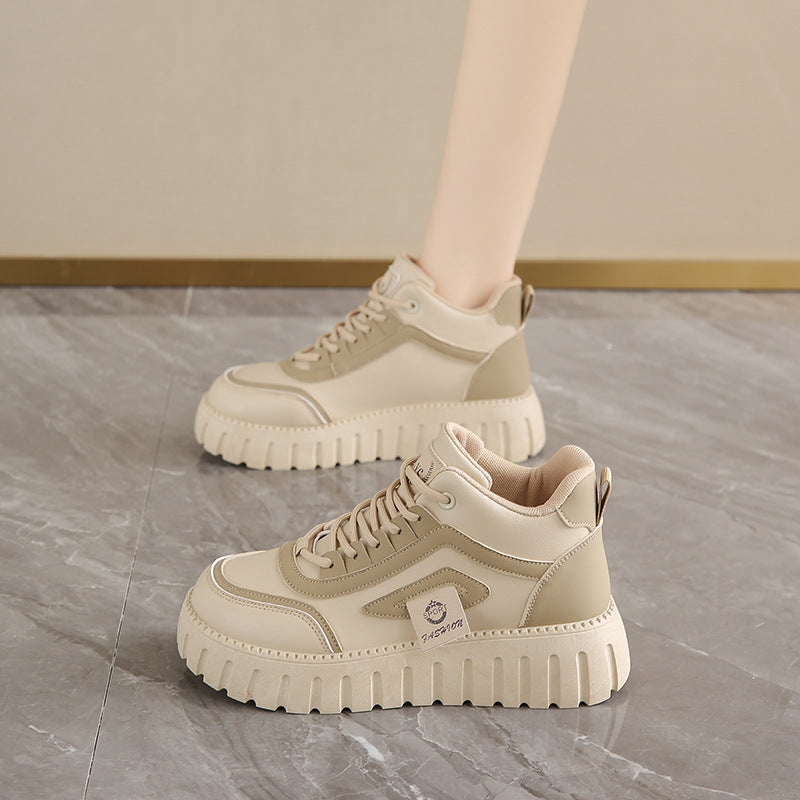 Breathable High-top White Shoes For Women Versatile Chunky-soled Athletic-casual Style
