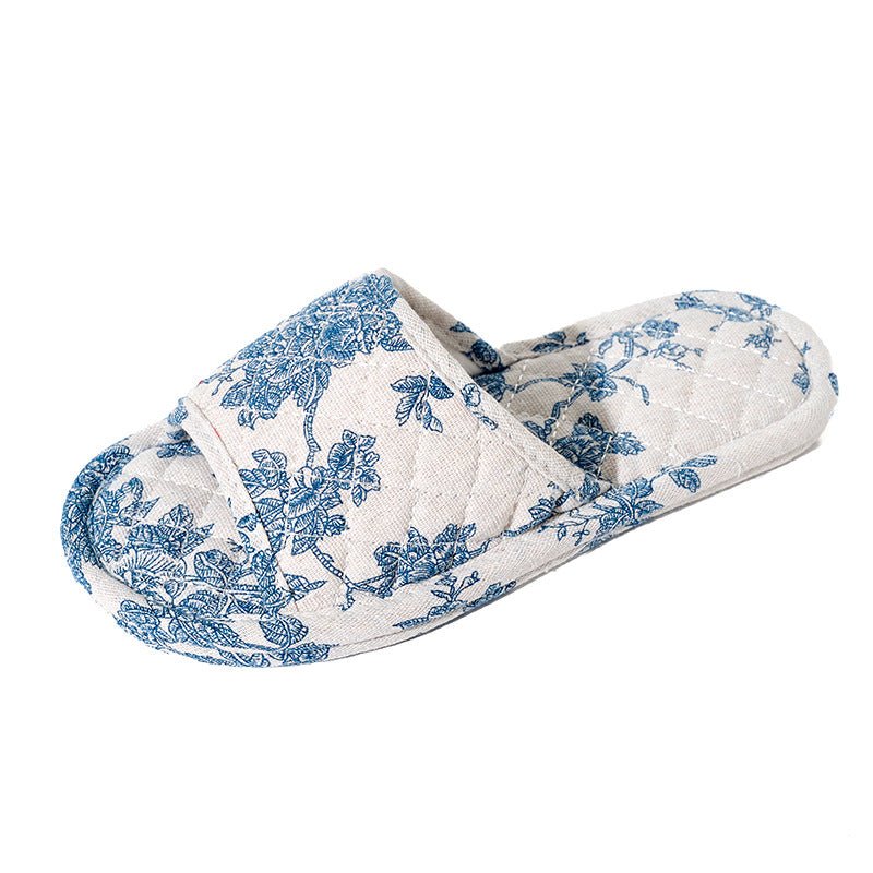Blue-and-White Porcelain Double-Layer Thickened Fabric Slippers