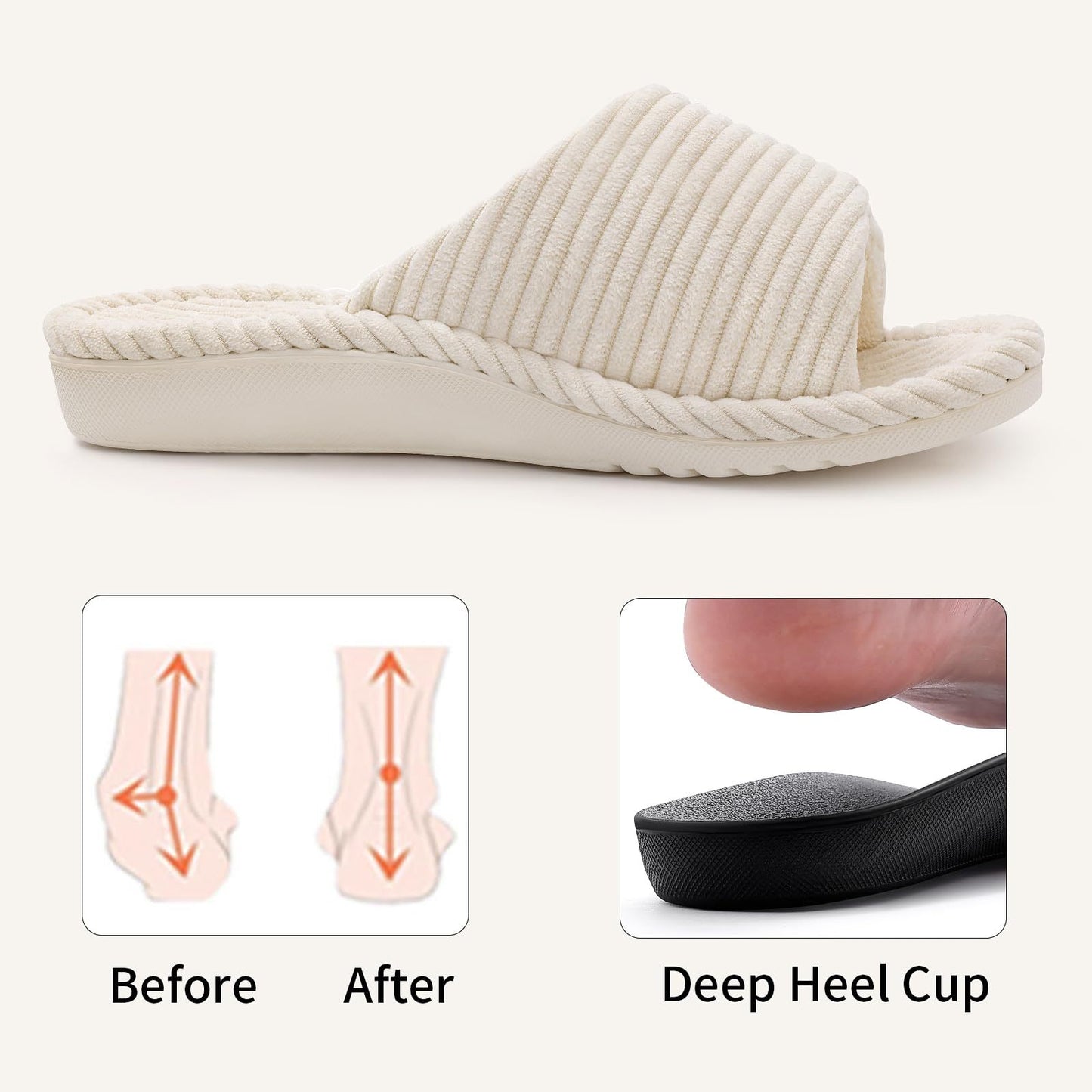 Corduroy Velcro Bottom Cold-Set Womens Arch Support Slippers