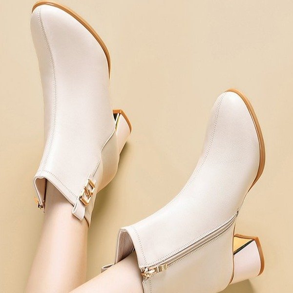 Womens Chunky-heeled Shoes With A Side-zip Design