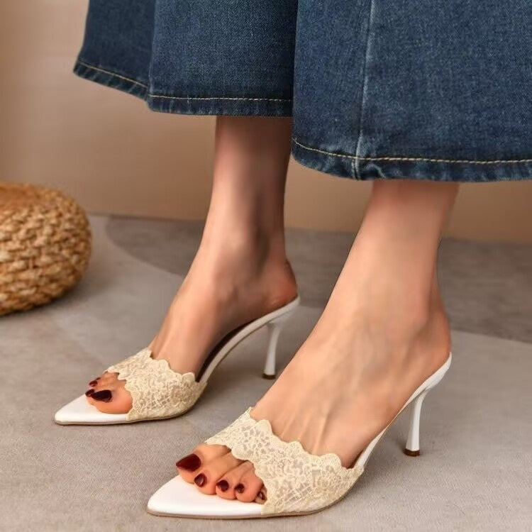 Open-toe Lace-up Strappy Sandals With A Pointed Toe, Designed For Women, Featuring A High Heel For An Elegant And Stylish Look