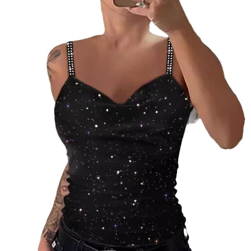 Women's Summer Sling Hot Drilling V-neck Sleeveless Vest