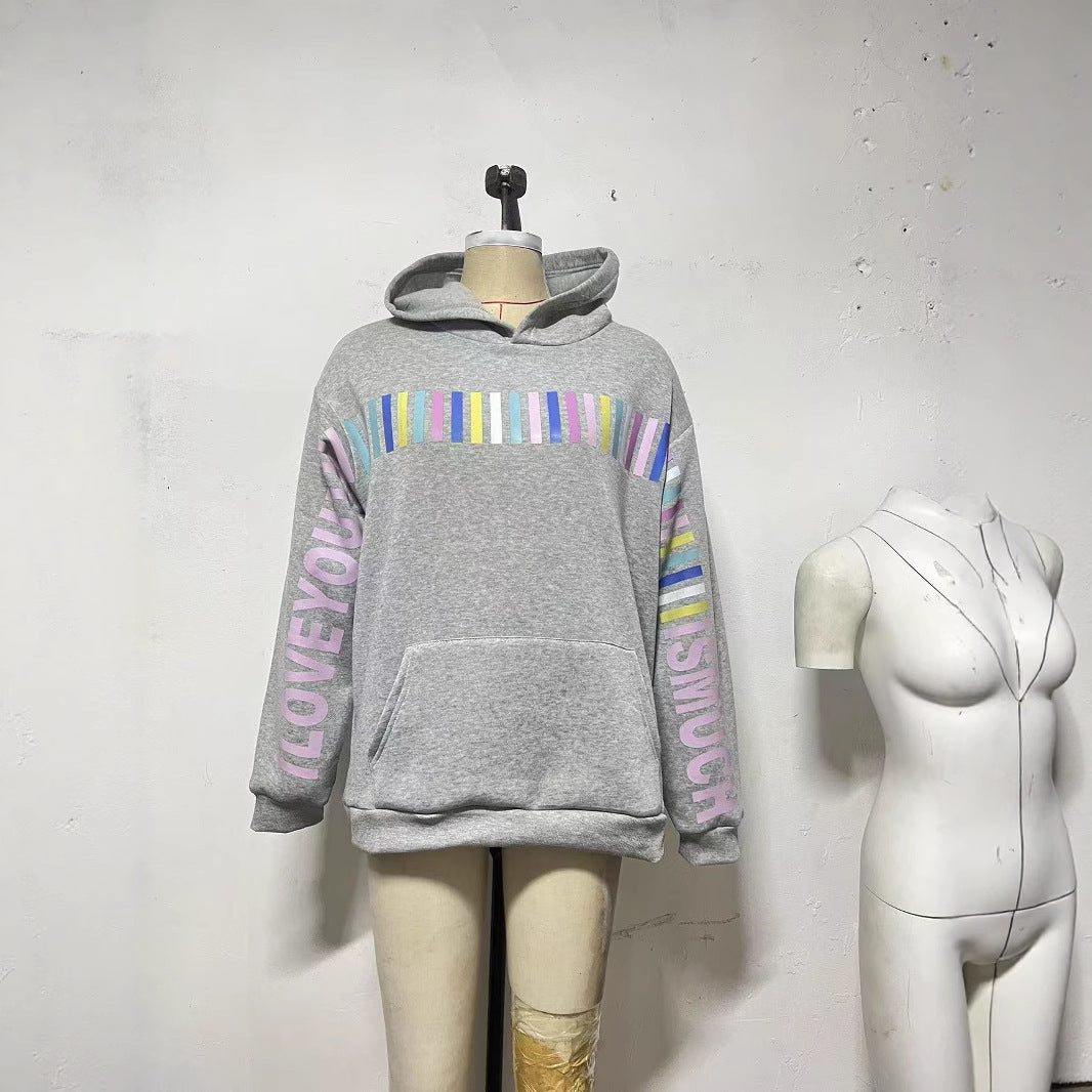 Rainbow Bar Printed Hoodie Retro Long-sleeved Sweater