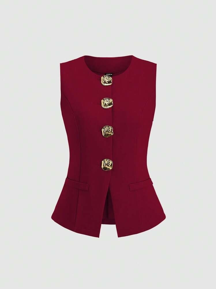 Sleeveless Round Neck Vest Fashion Women's Wear Elegant Waist-tight Solid Color