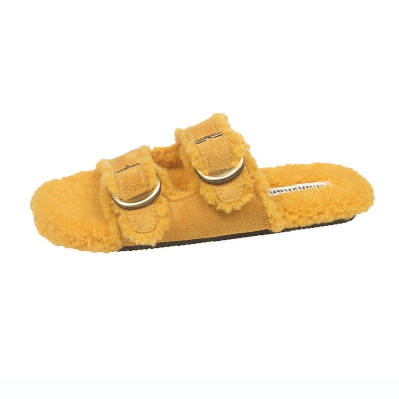 Flat Soled Lambswool Birkie Slippers For Women