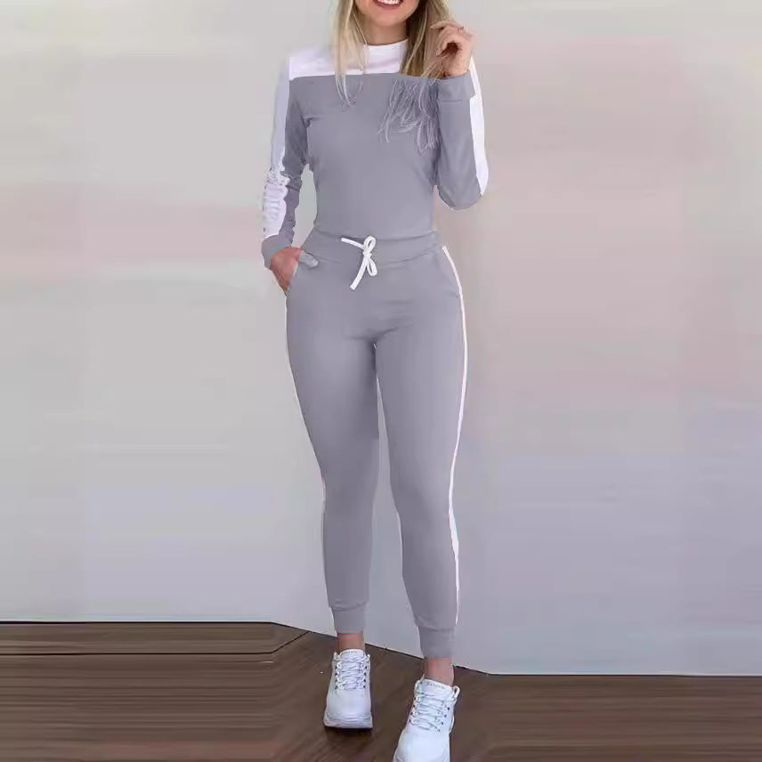 Color Matching Long Sleeve Tight Casual Suit