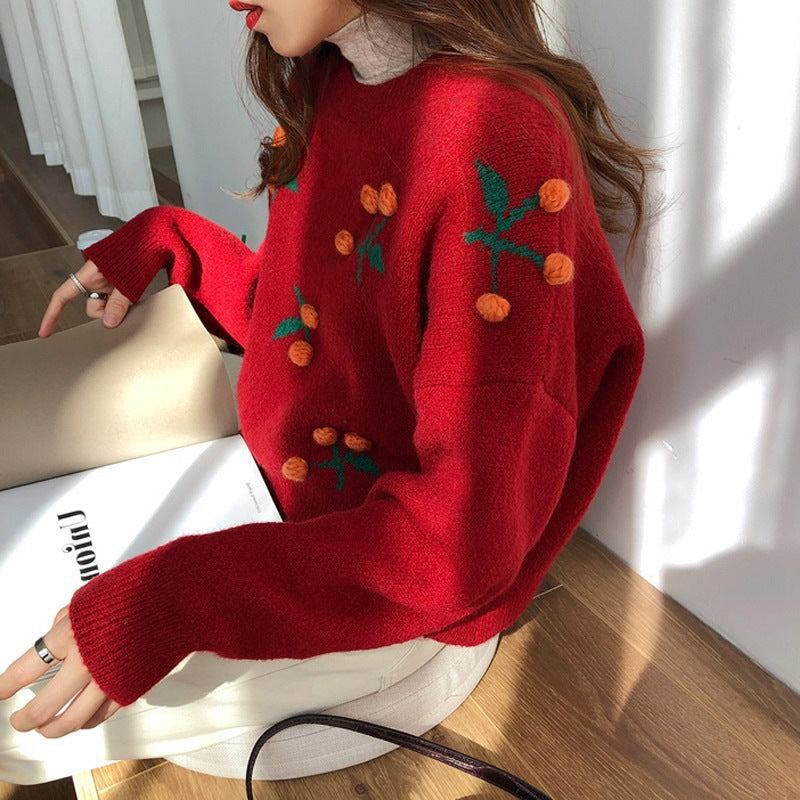 Women's Age-reducing Design Three-dimensional Cherry Sweater