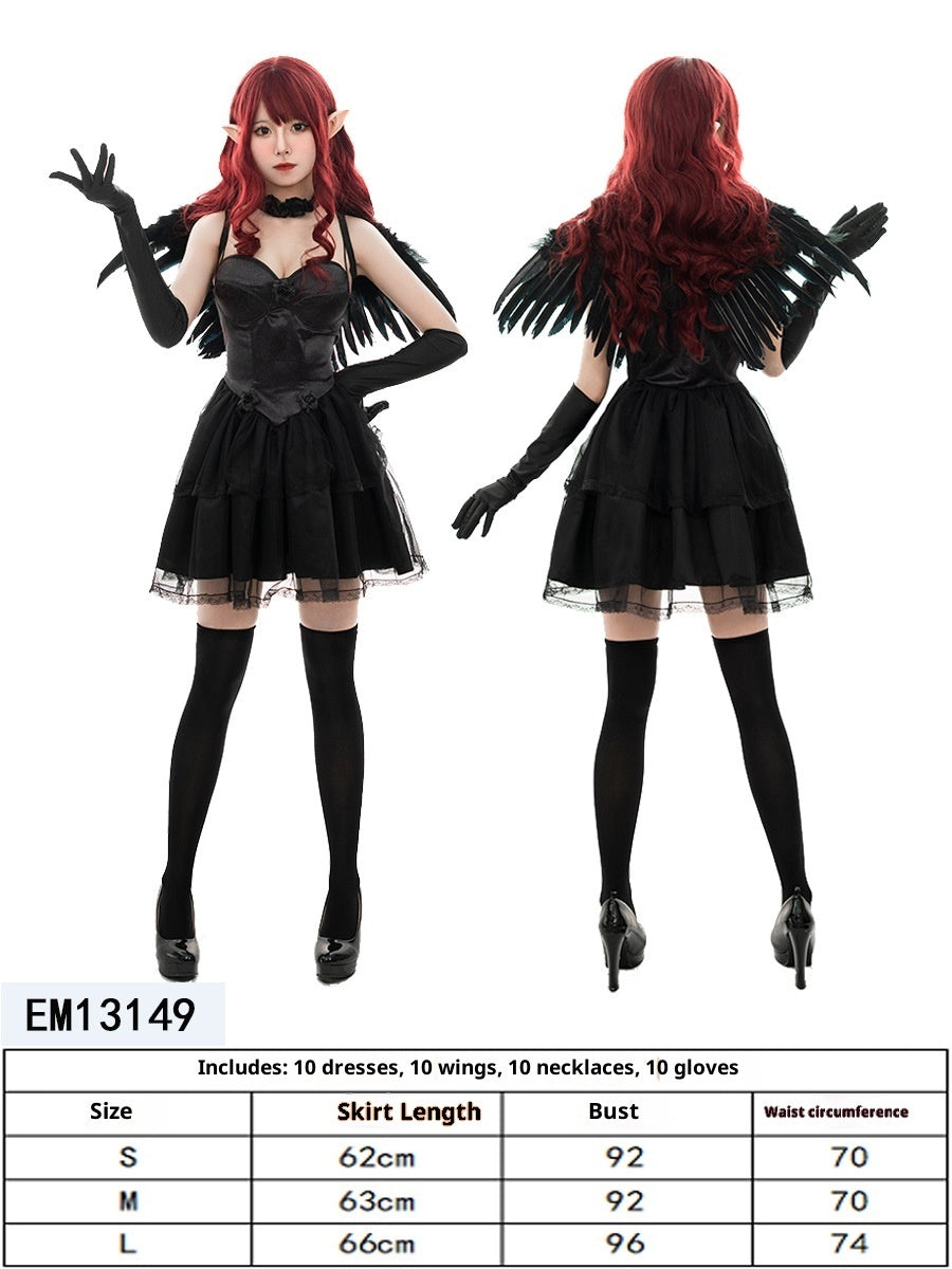 Halloween Black and White Angel Devil Costume Dark Dress Set