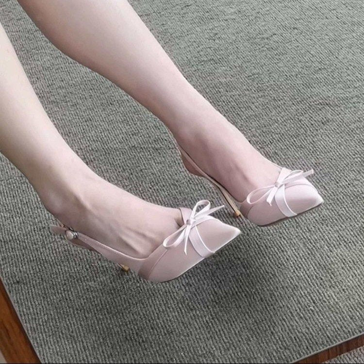 Spring Summer New Bow High Heels, Women Satin Pointed Toe Stiletto Heel Sandals