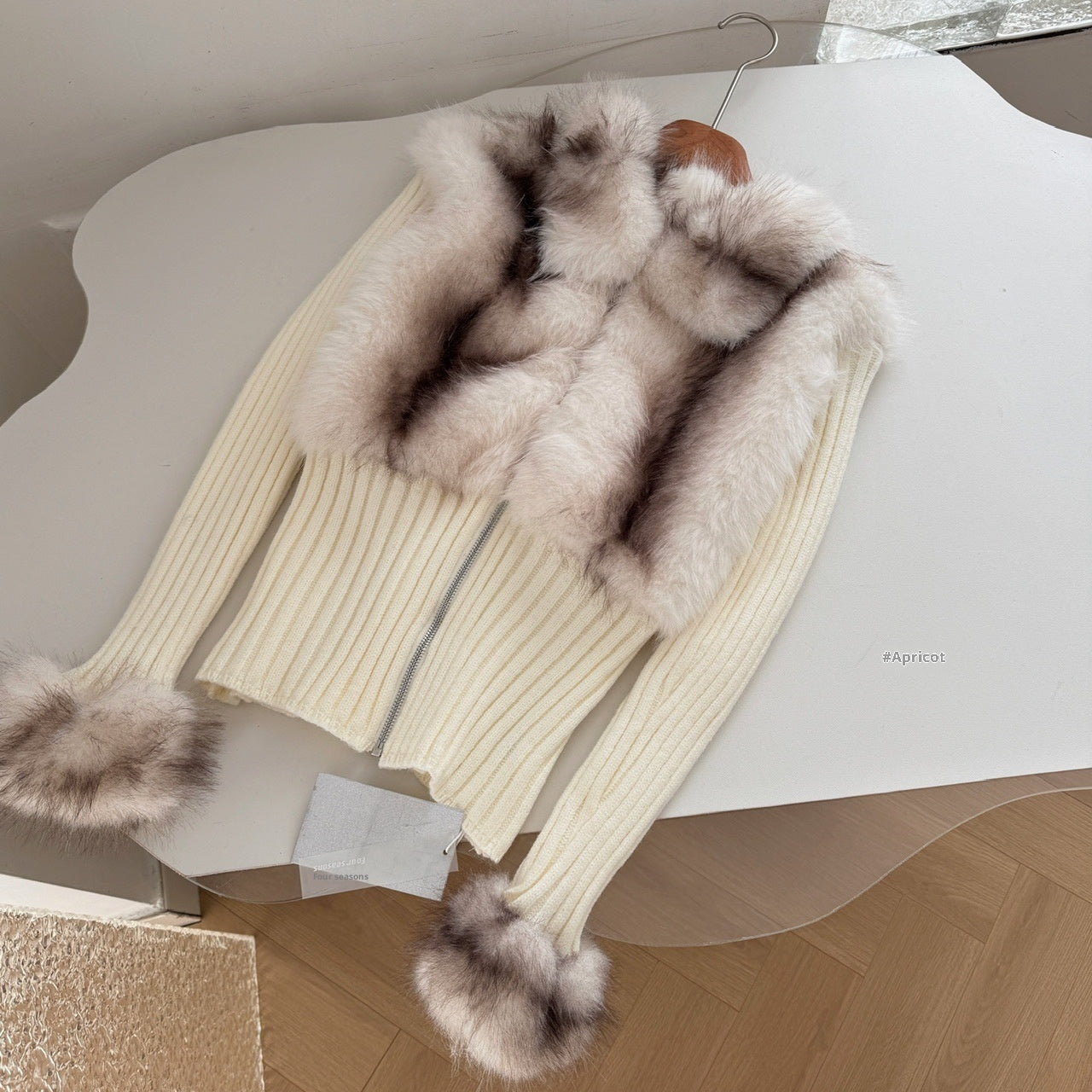 Korean Style Rex Rabbit Lapel Fur Patchwork Knitting Cardigan Coat