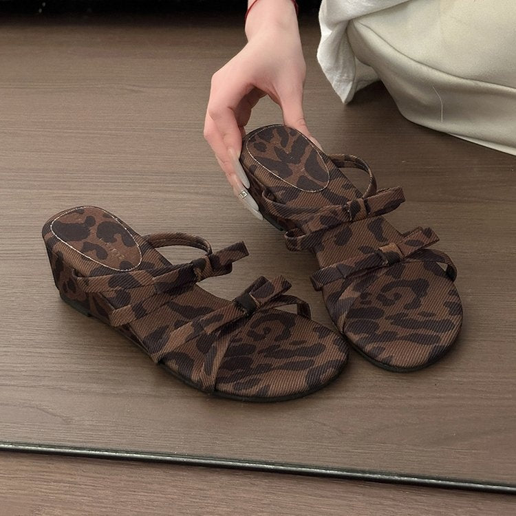 Wedge Heel Gentle French Bow Slide Sandals, 2026 Summer New Elegant Mule Slippers Purple Dress Matching Casual Summer Slides