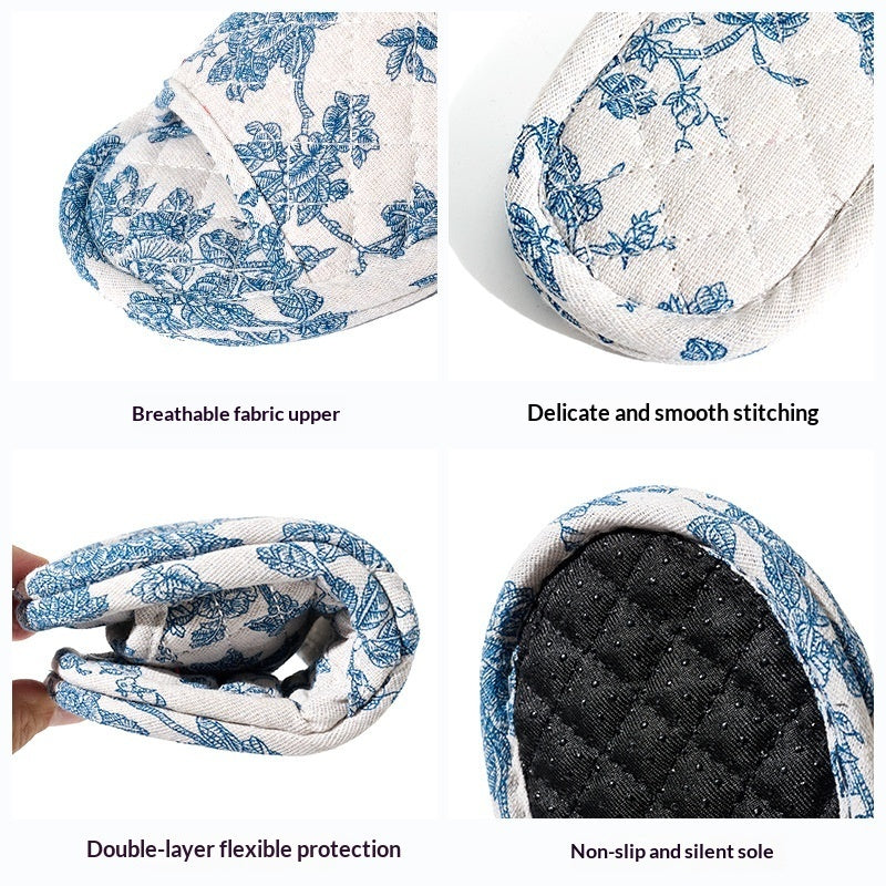 Blue-and-White Porcelain Double-Layer Thickened Fabric Slippers