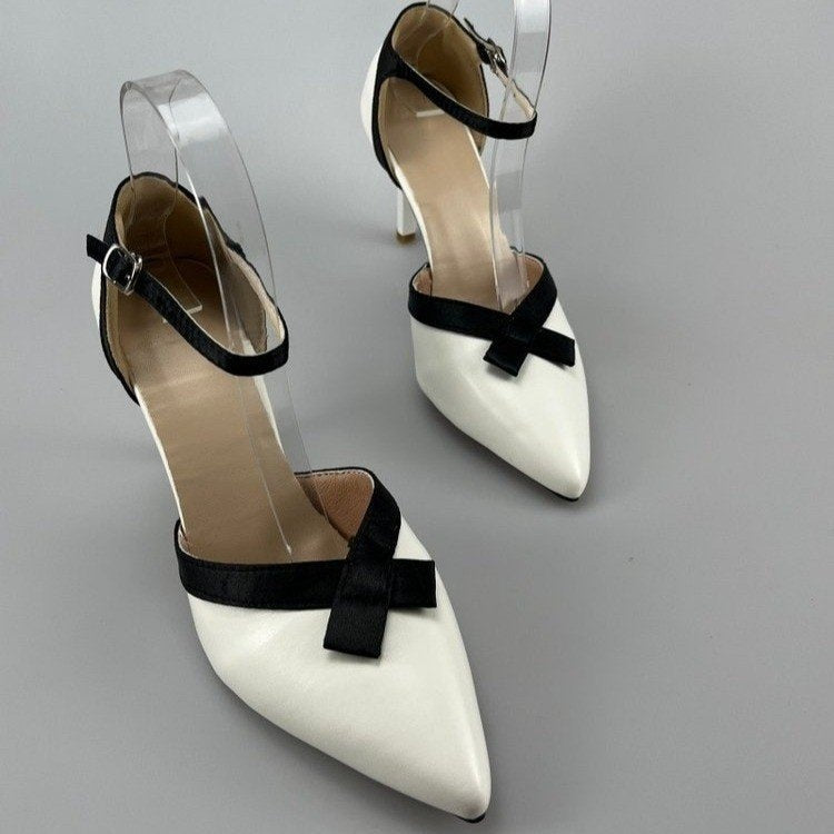 French Elegant Pointed Toe Bow High Heels