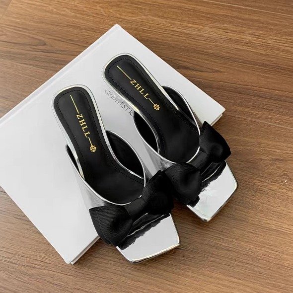 Butterfly Bow One-piece Slippers For Women's Summer Fashion High Heels And Cool Slippers