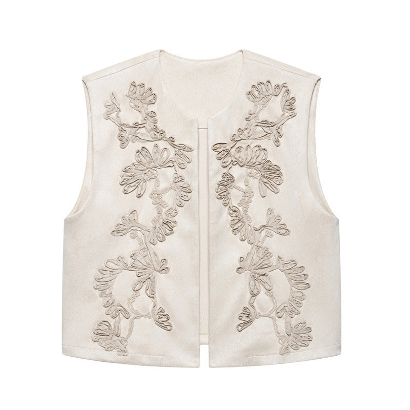 European And American Style Women's Fashion Casual Embroidery Suede Vest Jacket