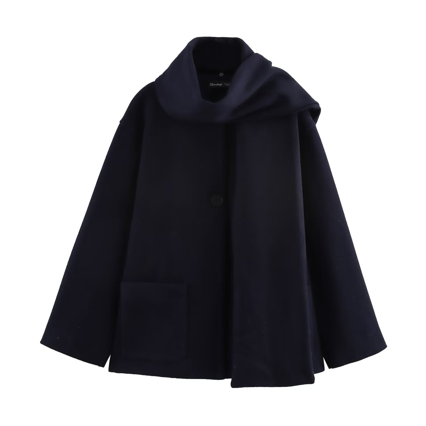 Elegant Blended Textile Scarf Overcoat Coat