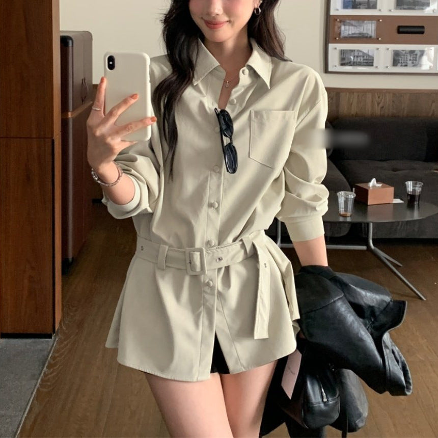 Versatile Fashion Mid-length Waist Trimming Versatile Shirt