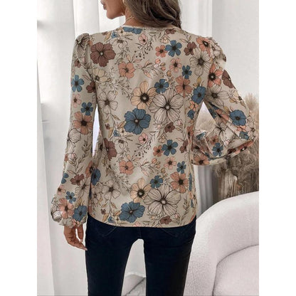 Women's Floral Print Notched Collar Shirt Elegant