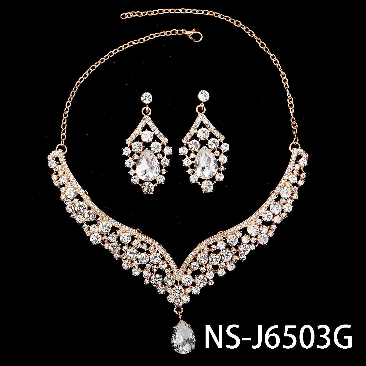 Rhinestone Pearl Earrings & Necklace Set for Women
