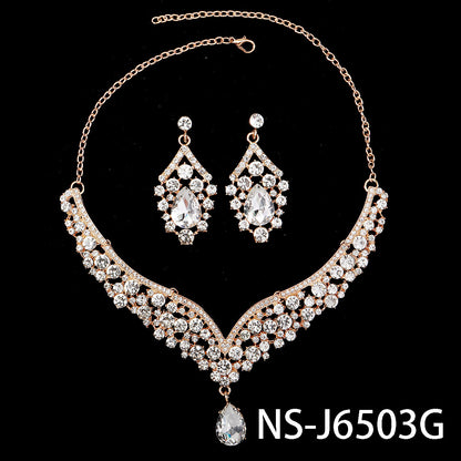 Rhinestone Pearl Earrings & Necklace Set for Women