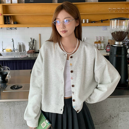 Autumn Crew Neck Baseball Uniform Sweater Coat For Women