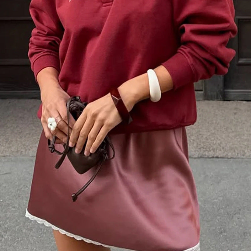 Lace Sexy Slimming High Waist Satin Skirt