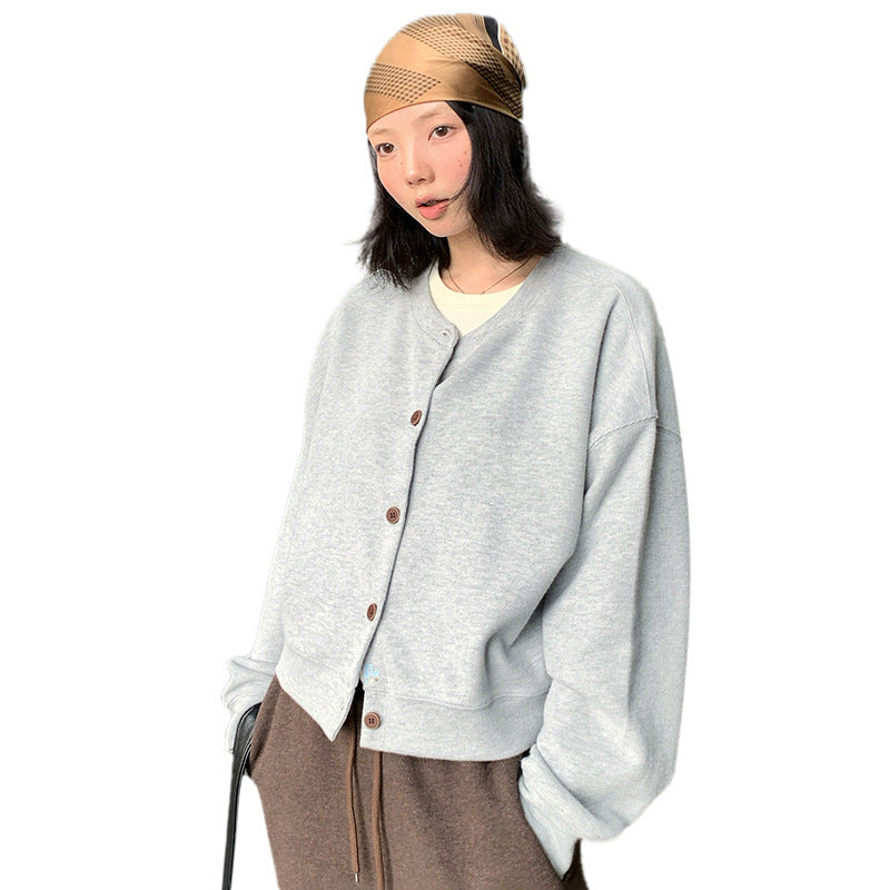 Autumn Crew Neck Baseball Uniform Sweater Coat For Women