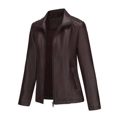 Women's Leather Jacket Knitted Stitching Stretch Coat