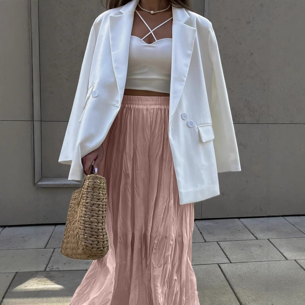 Pleated High Waist Gentle Beige Skirt
