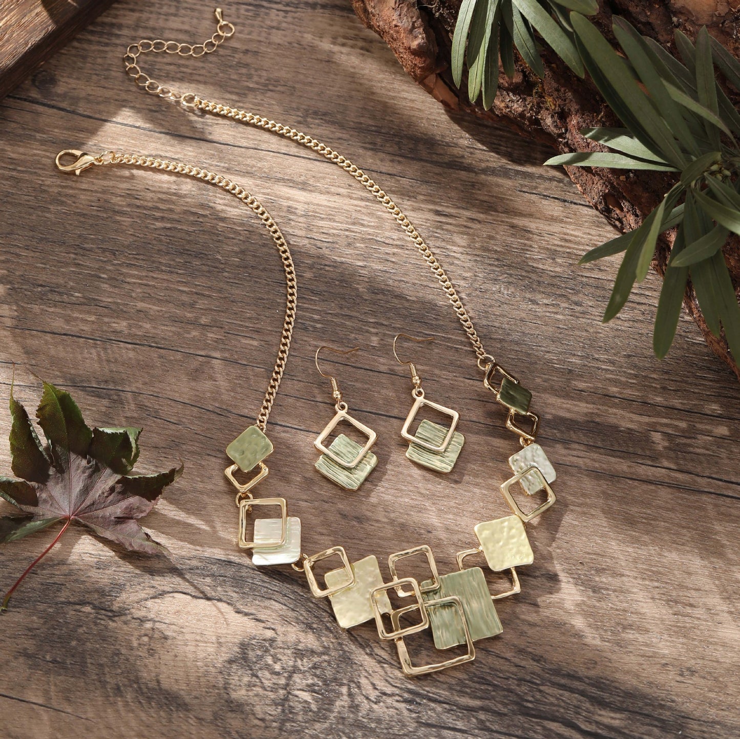 Colorful Geometric Square Jewelry Set – Earrings, Bracelet & Necklace