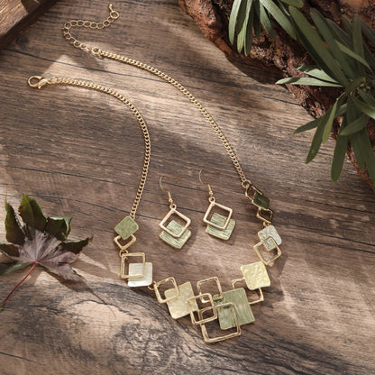 Colorful Geometric Square Jewelry Set – Earrings, Bracelet & Necklace